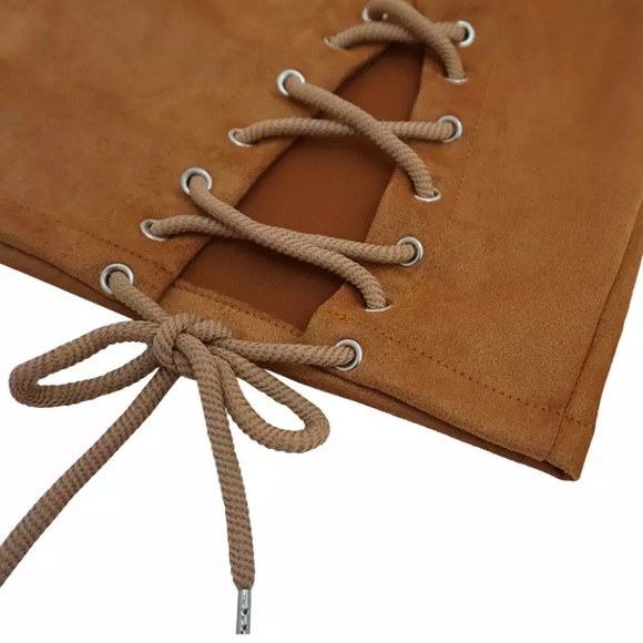 One Left! HP! New! ☆ Super Cozy Burnt Orange Fall Lace Up Mini Skirt - Picture 2 of 4